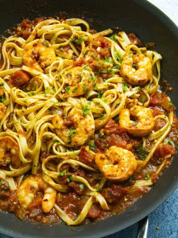 Shrimp Fra Diavolo in pan, ready to serve
