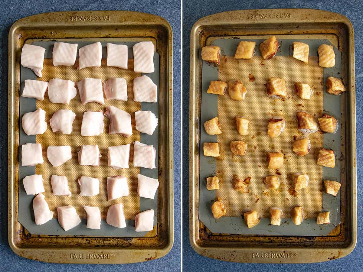 Freshly baked pork skin just out of the oven for making Homemade Chicharrones