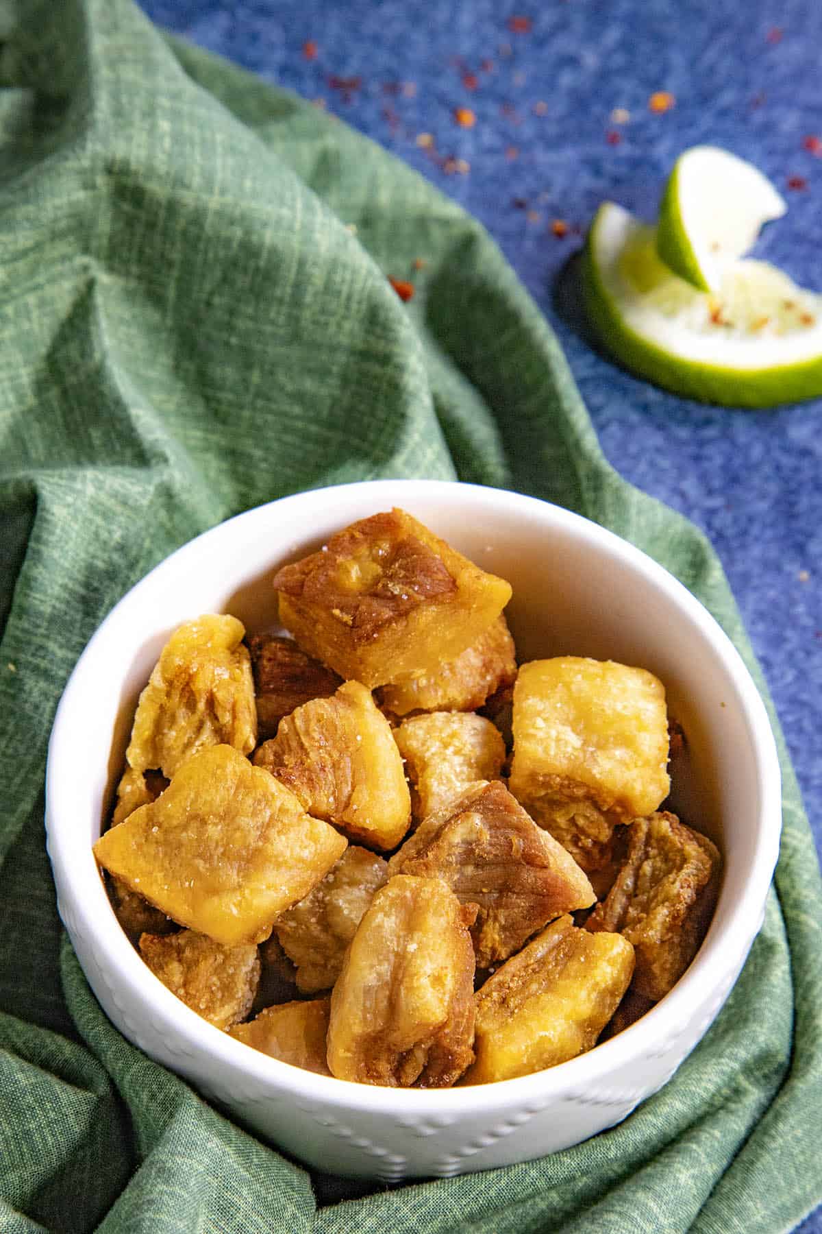 Crispy Homemade Chicharrones in a serving bowl