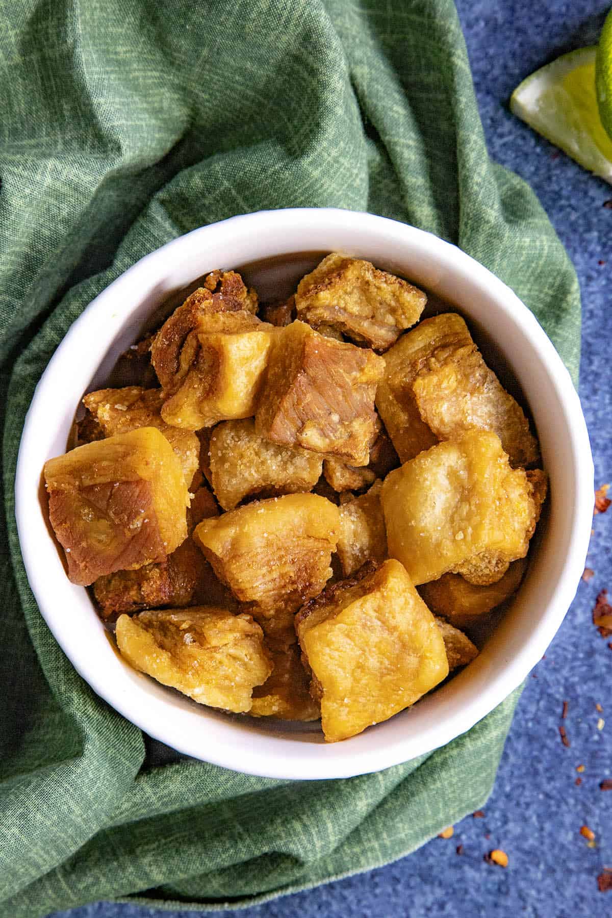 Crispy Chicharrones in a bowl, ready to enjoy