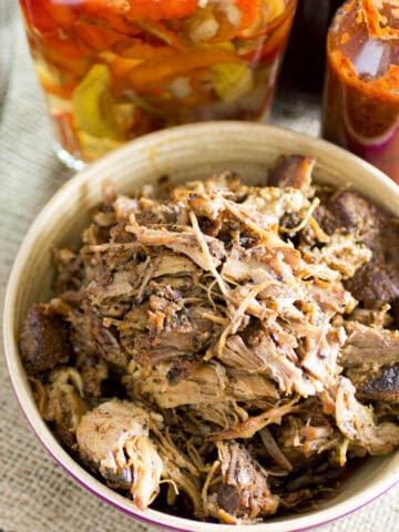 Tender Pressure Cooker Pulled Pork served in a bowl