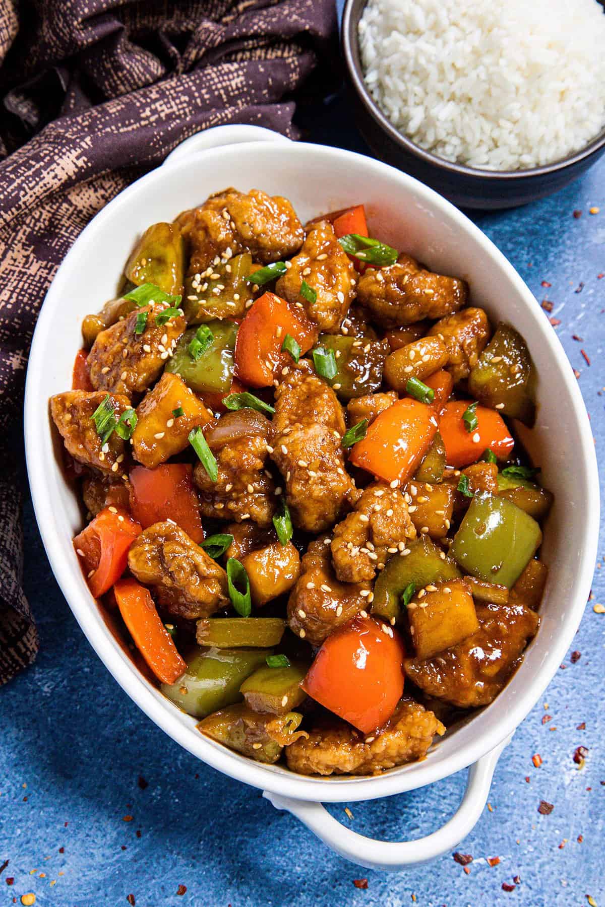Sweet and Sour Pork in a large serving dish