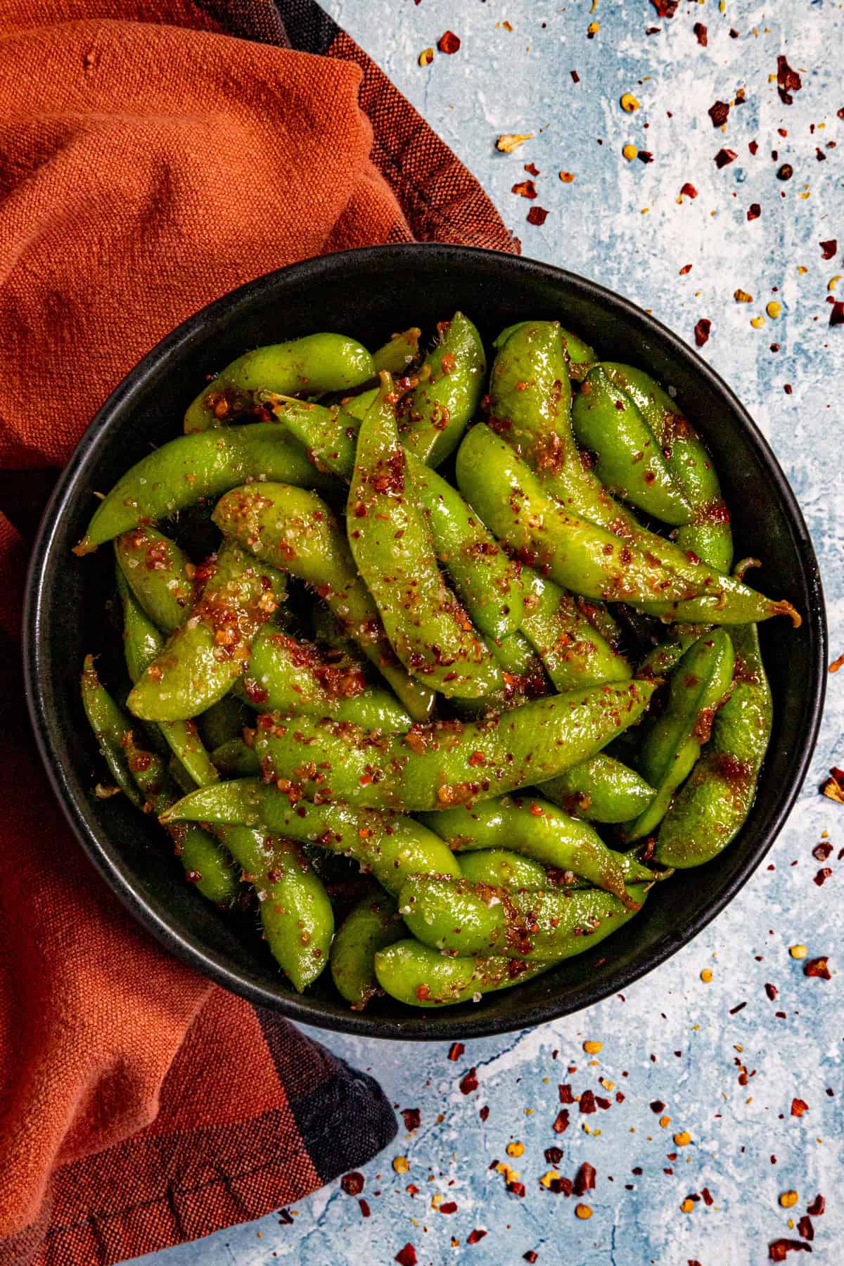 A bowl of Spicy Edamame