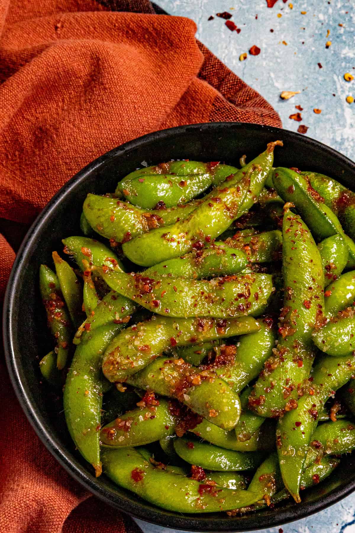 Spicy Edamame in a bowl, ready to serve