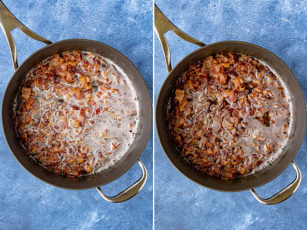 Simmering bacon jam in a pan