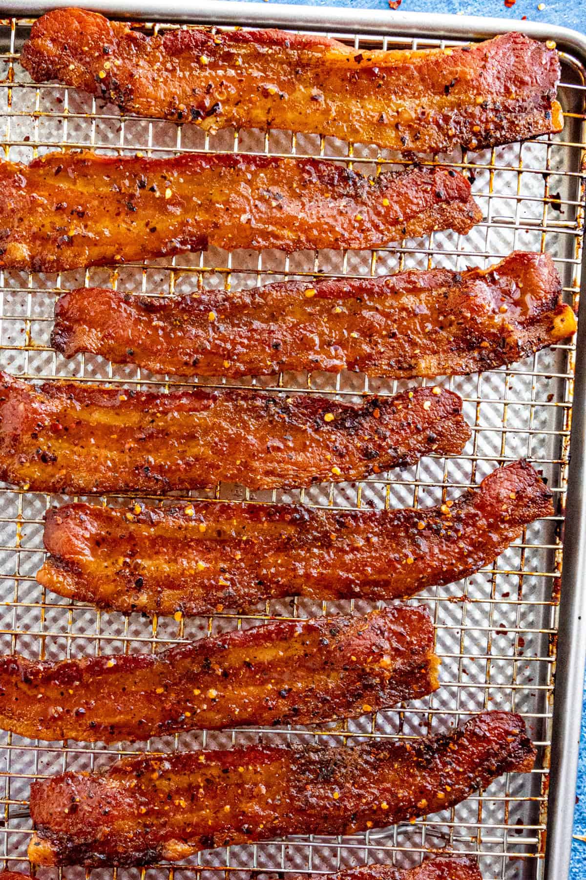 A sheet of delicious Candied Bacon just out of the oven
