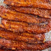 A baking sheet filled with candied bacon