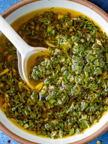 Chimichurri sauce in a bowl