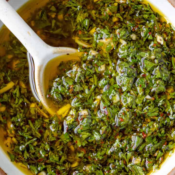 Chimichurri sauce in a bowl
