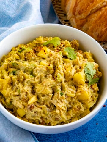 Curry Chicken Salad in a bowl for serving