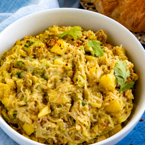 Curry Chicken Salad in a bowl for serving