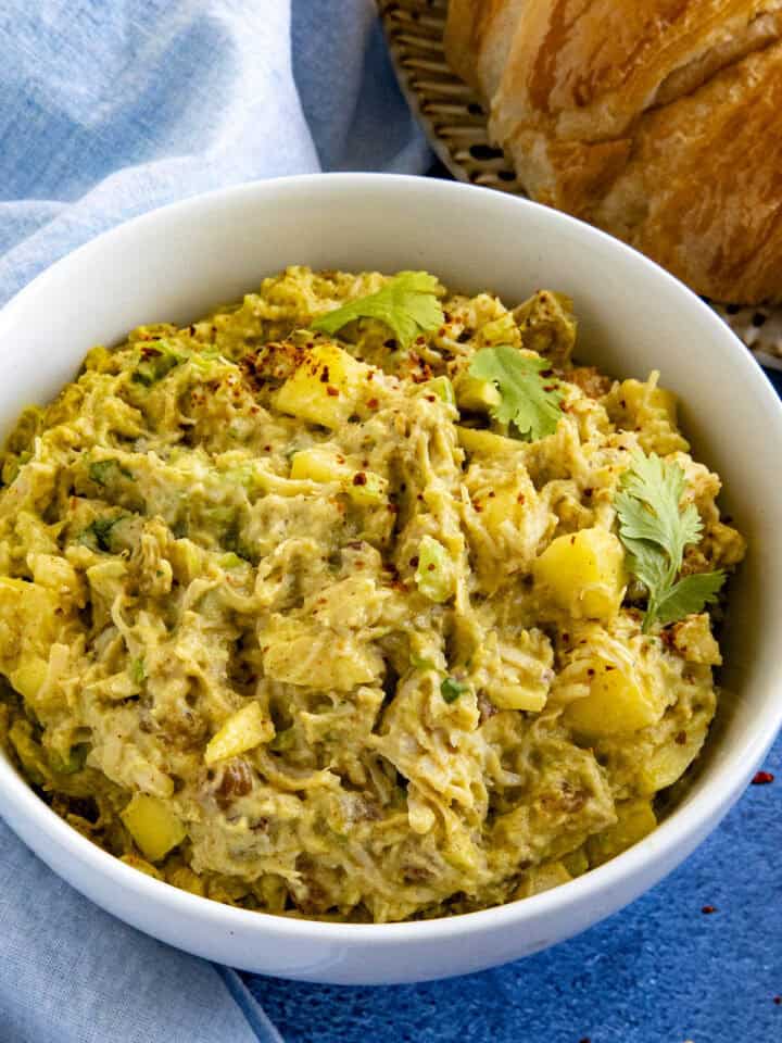 Curry Chicken Salad in a bowl for serving