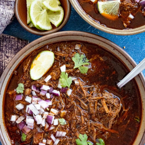Slow Cooker Birria served in a bowl