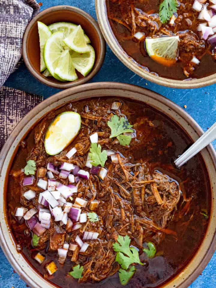 Slow Cooker Birria served in a bowl