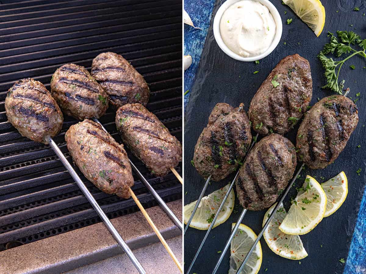 Grilling Kofta Kebabs and serving them with tahini sauce