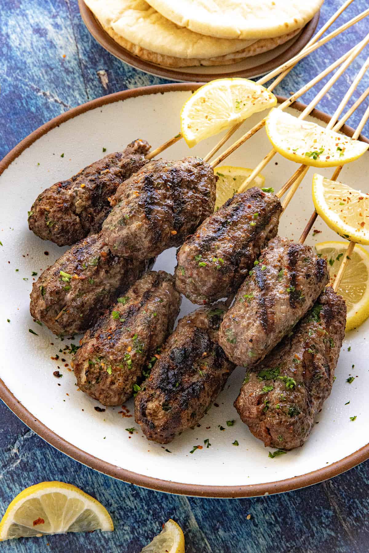 Kofta Kebabs served with lemon wedges