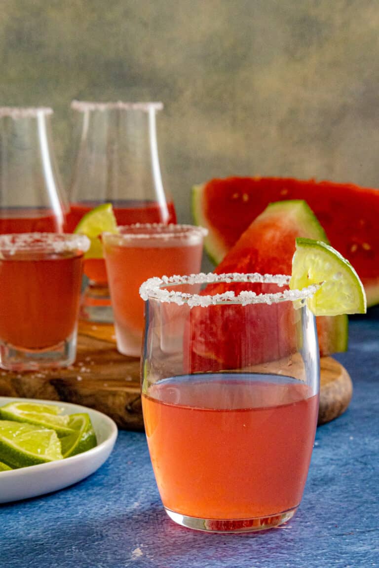 A Mexican Candy Shot with salt rim