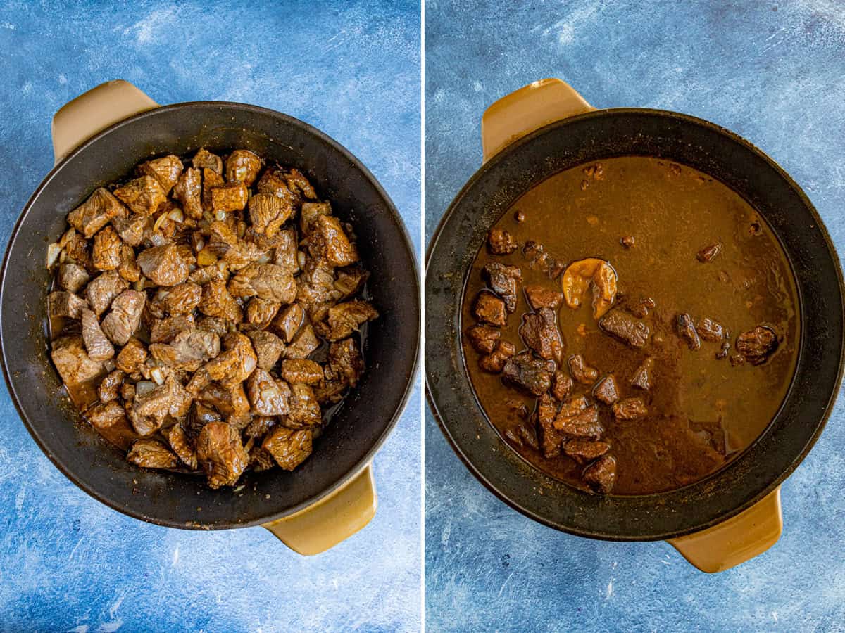 Pepperpot simmering in a large pot until fork tender