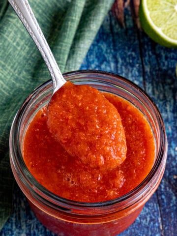 A spoonful of fresh Chili Lime Hot Sauce