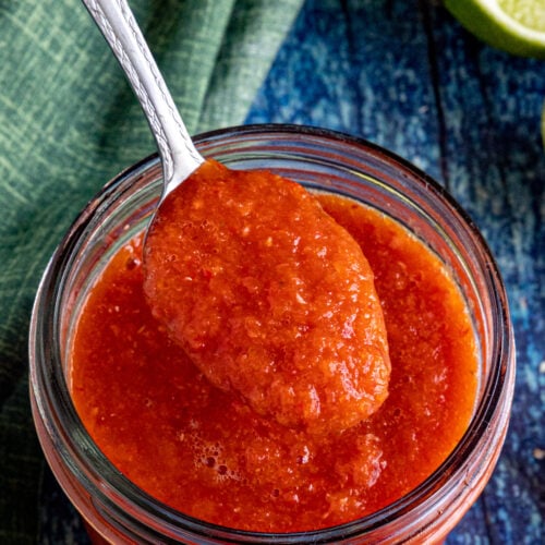 A spoonful of fresh Chili Lime Hot Sauce