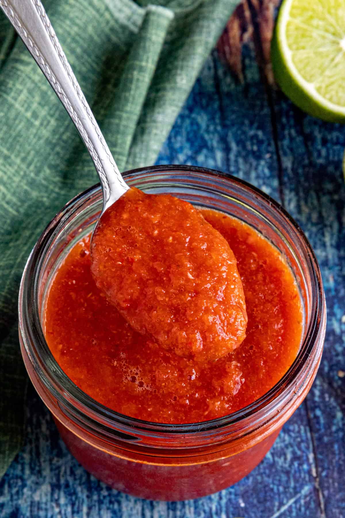 A spoonful of fresh Chili Lime Hot Sauce