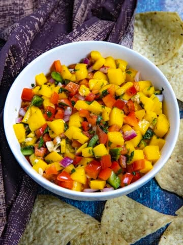 Mango Salsa in a serving bowl with lots of vibrant colors