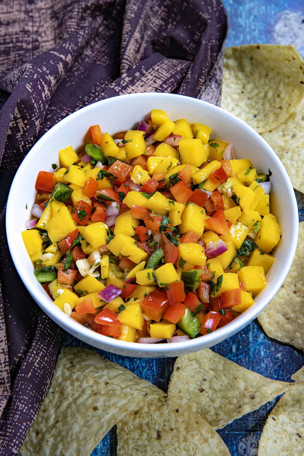 Mango Salsa in a serving bowl with lots of vibrant colors