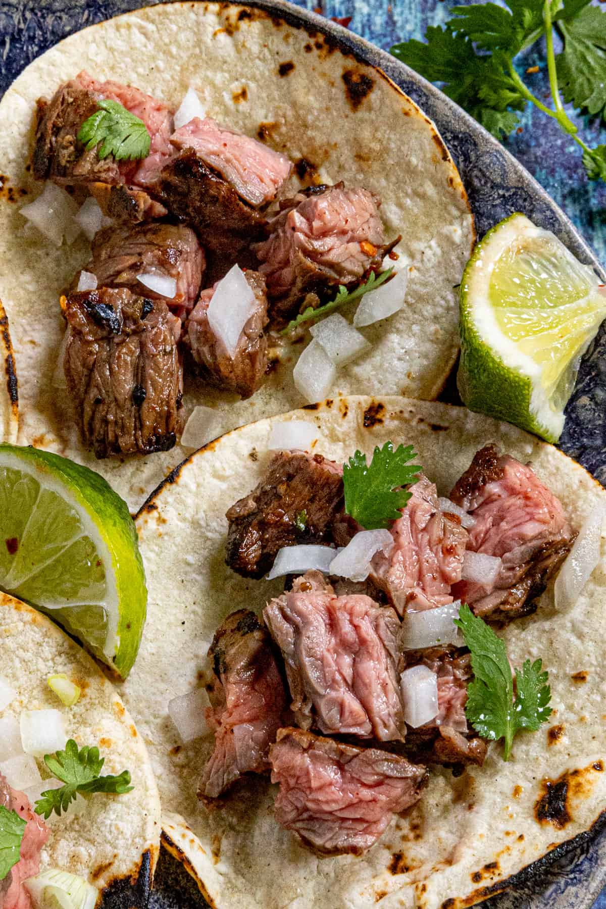 Mexican Skirt Steak (Arrachera) tacos on a plate
