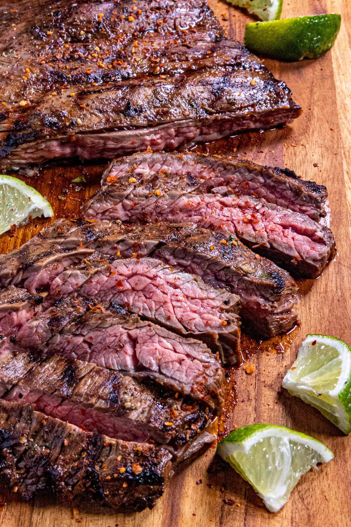 Grilled Arrachera (Mexican Skirt Steak) on a cutting board, ready to serve