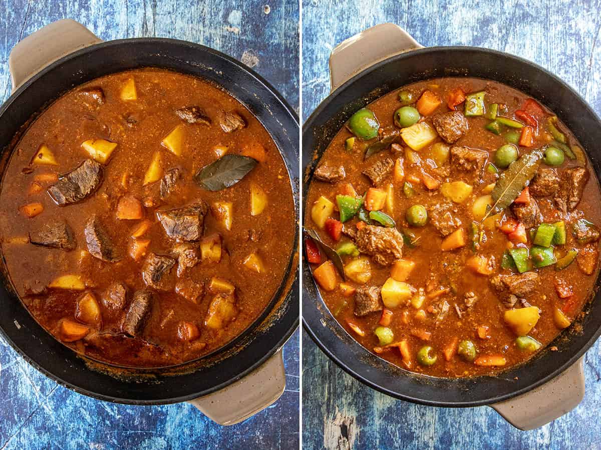 Simmering Beef Caldereta in a large pot