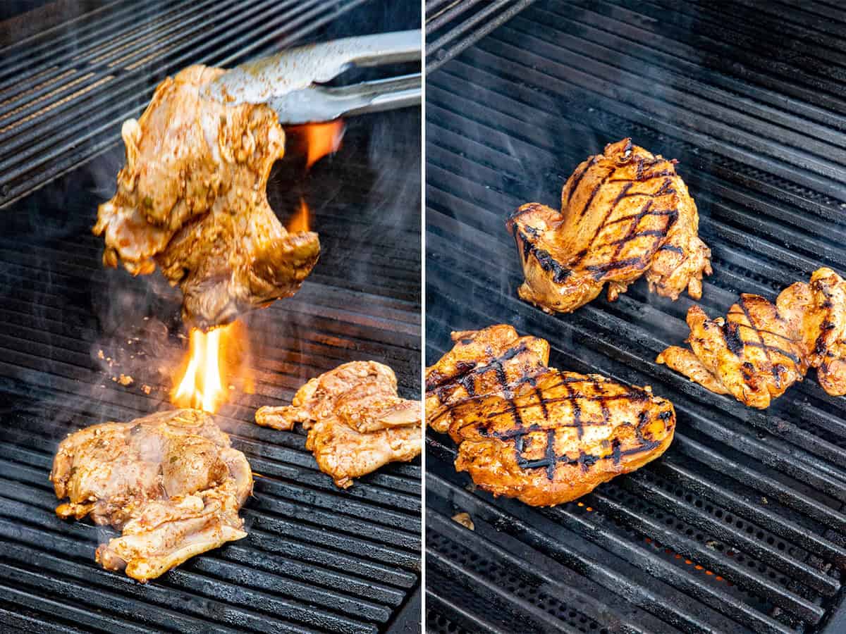 Grilling marinated chicken to make juicy Chicken Tacos