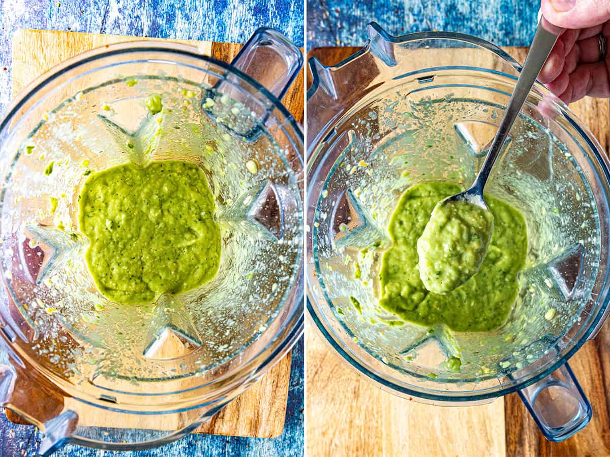 Easy creamy verde sauce in a blender for Chicken Tacos
