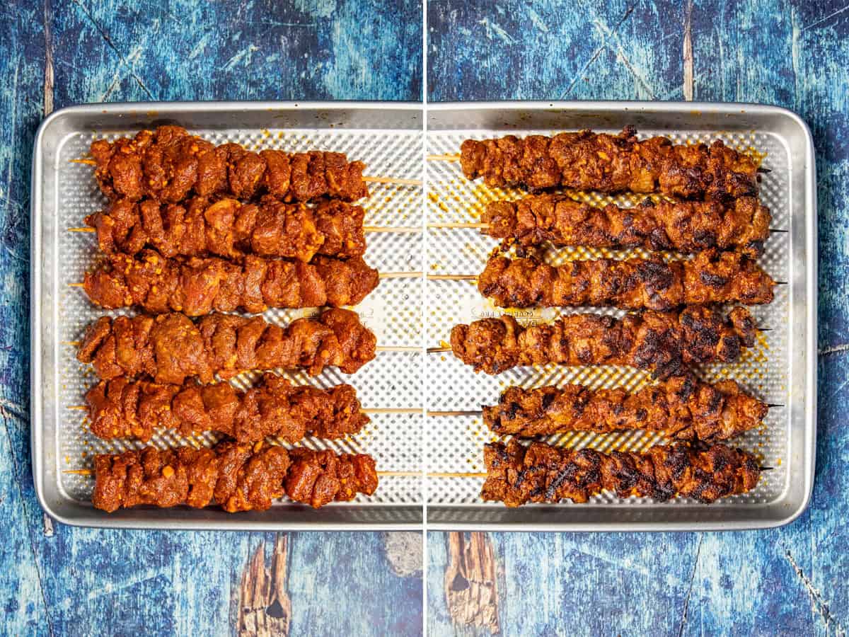 Spicy African Grilled Beef Skewers (Suya) rubbed, then grilled until lightly charred