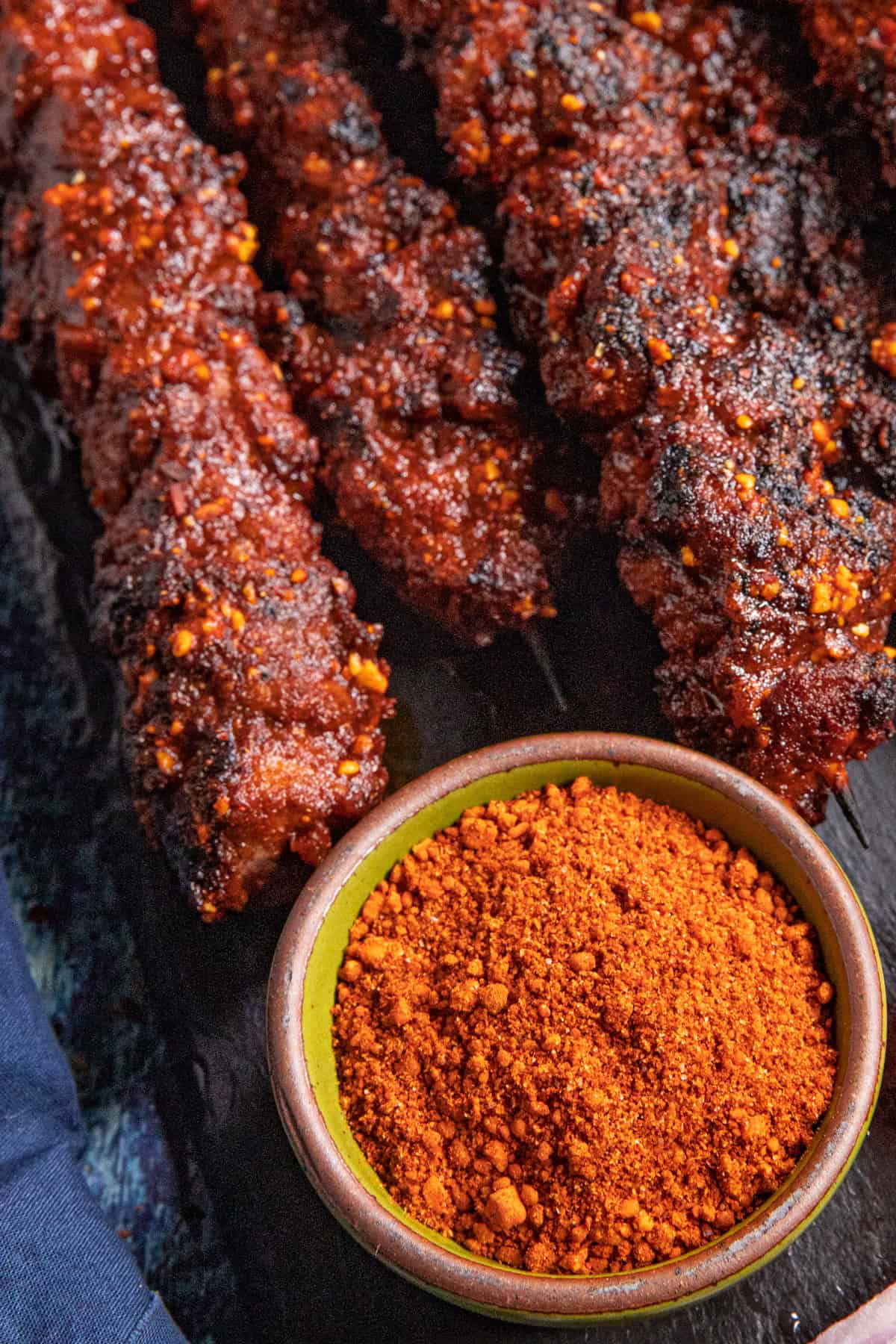 Nutty, piquant Suya Spice (Yaji) served with grilled suya skewers