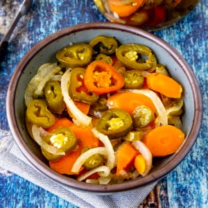 A bowl filled with Escabeche (Mexican Pickled Vegetables)