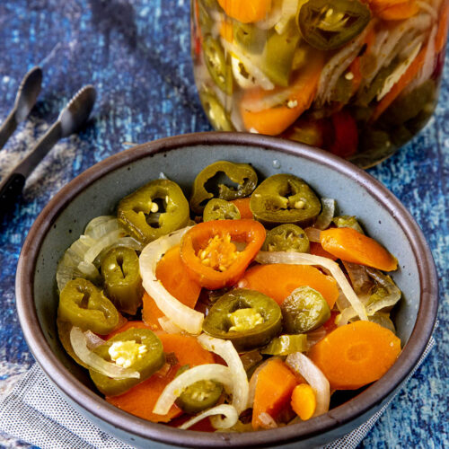 A bowl filled with Escabeche (Mexican Pickled Vegetables)