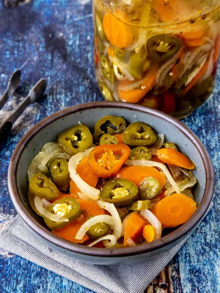 A bowl filled with Escabeche (Mexican Pickled Vegetables)