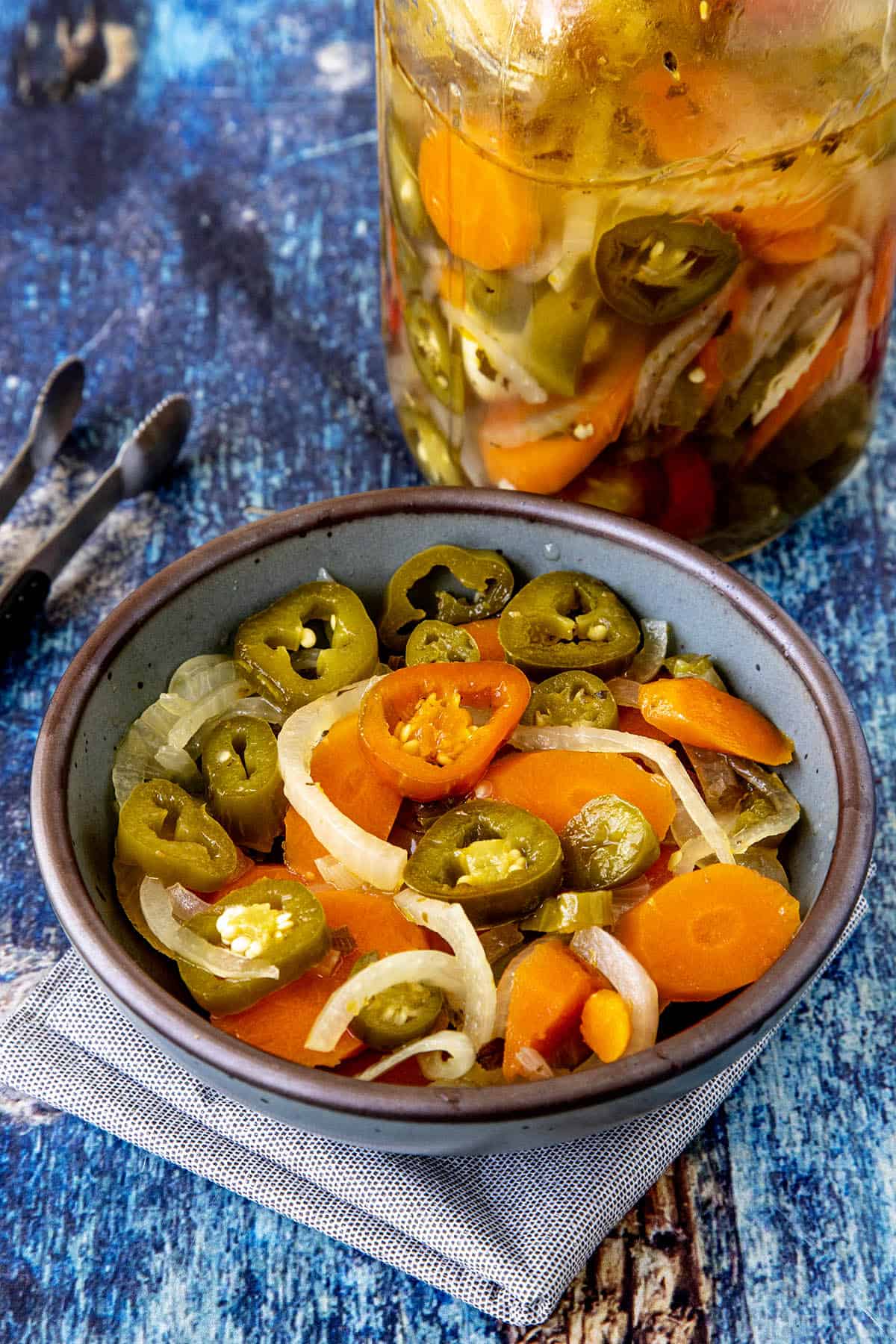 A bowl filled with Escabeche (Mexican Pickled Vegetables)