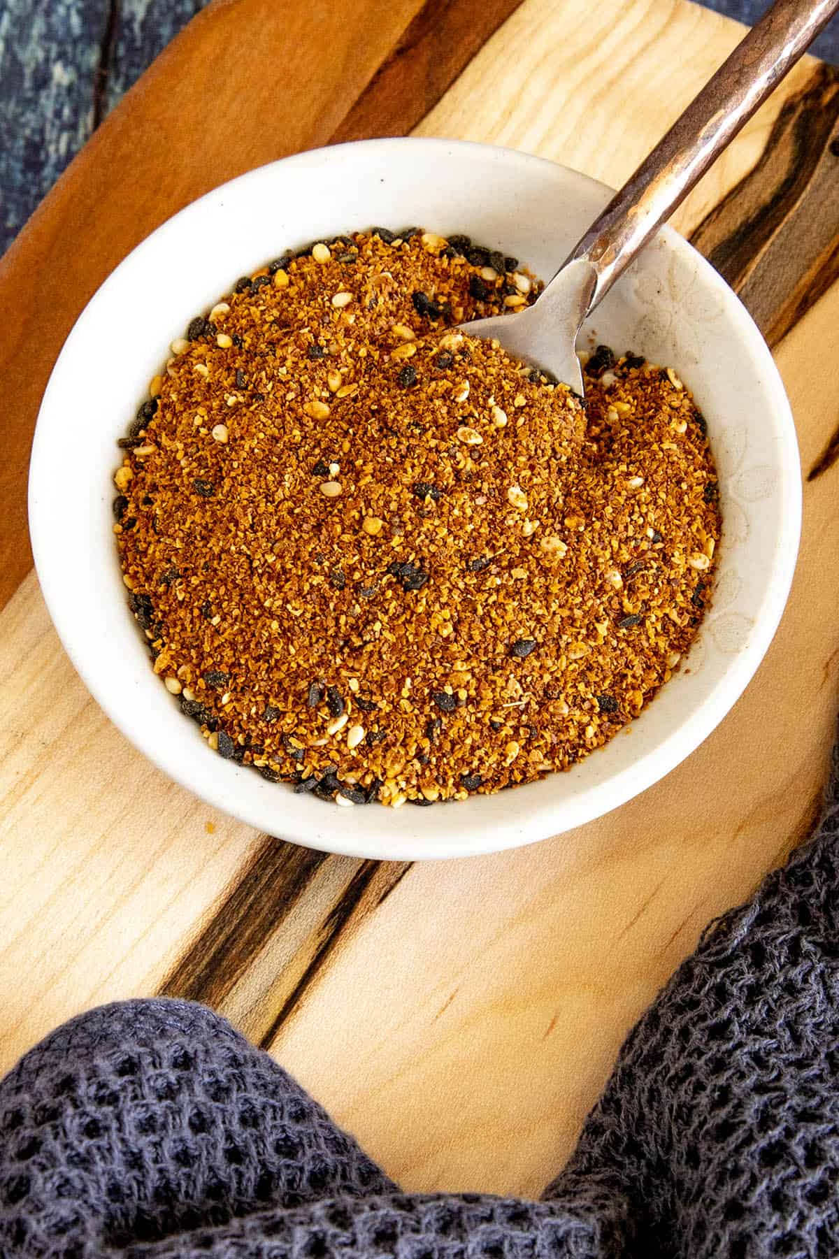 A bowl filled with Homemade Togarashi Japanese spice, ready to use