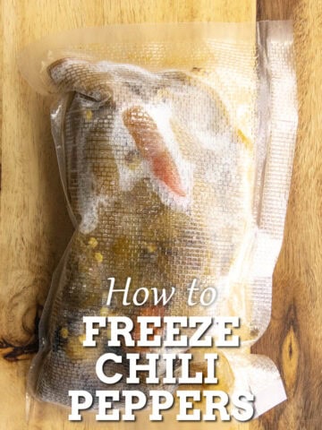A bag of frozen chili peppers, perfectly preserved