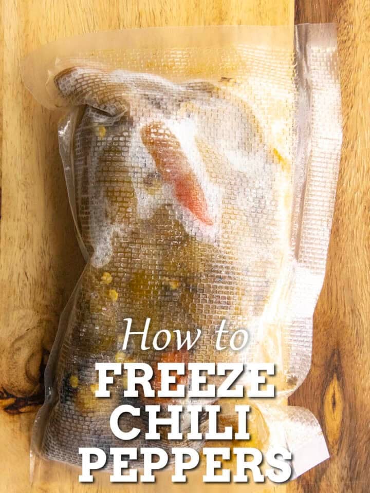 A bag of frozen chili peppers, perfectly preserved