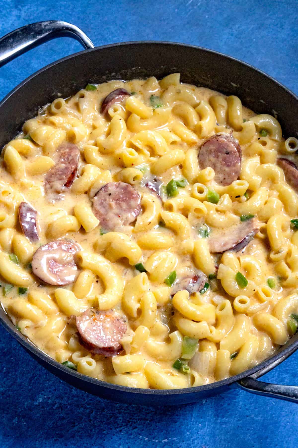 Cajun Mac and Cheese in a hot pan