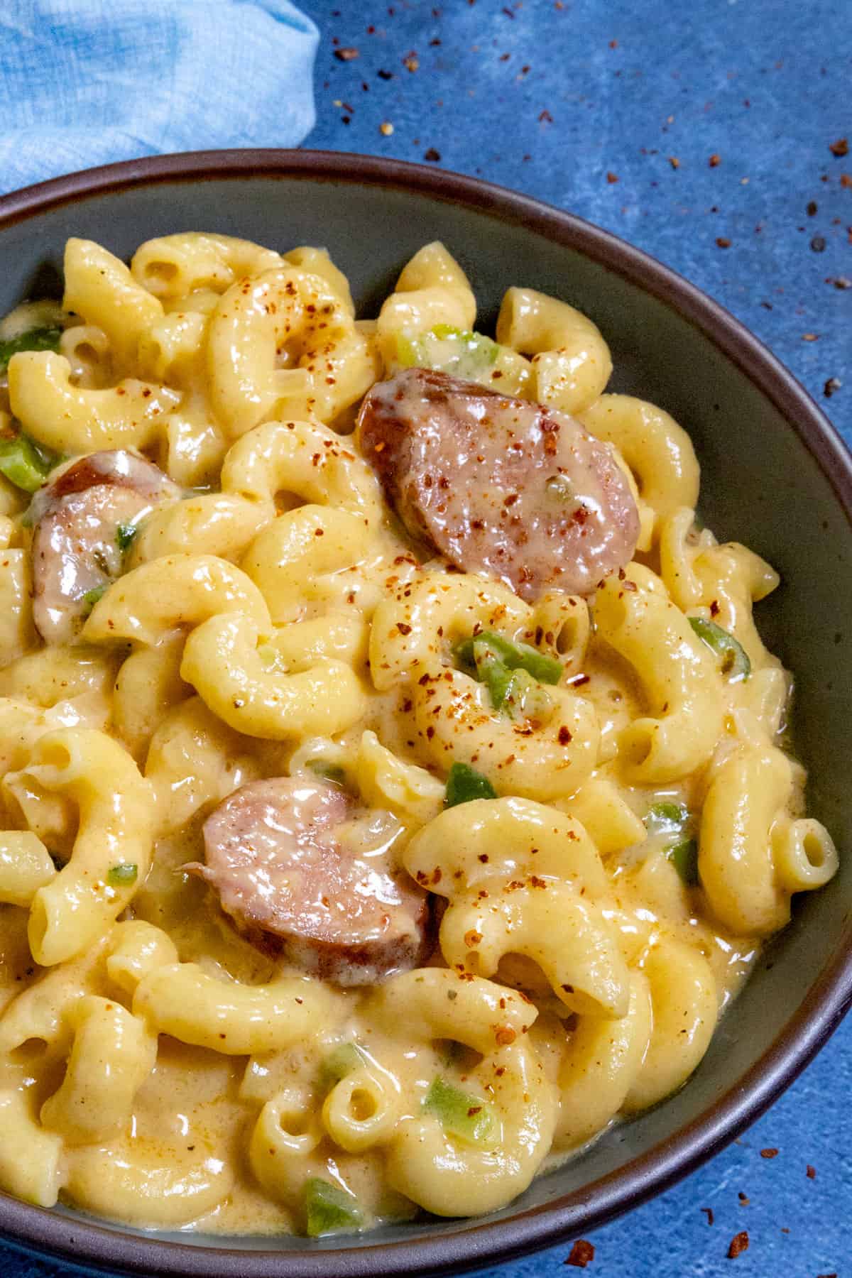 Creamy Cajun Mac and Cheese in a bowl, ready to serve