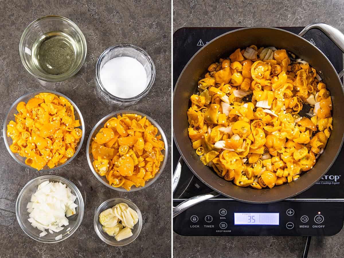 Simmering Creamy Habanero Sauce ingredients in a pan
