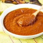 Rich and silky guajillo sauce in a bowl