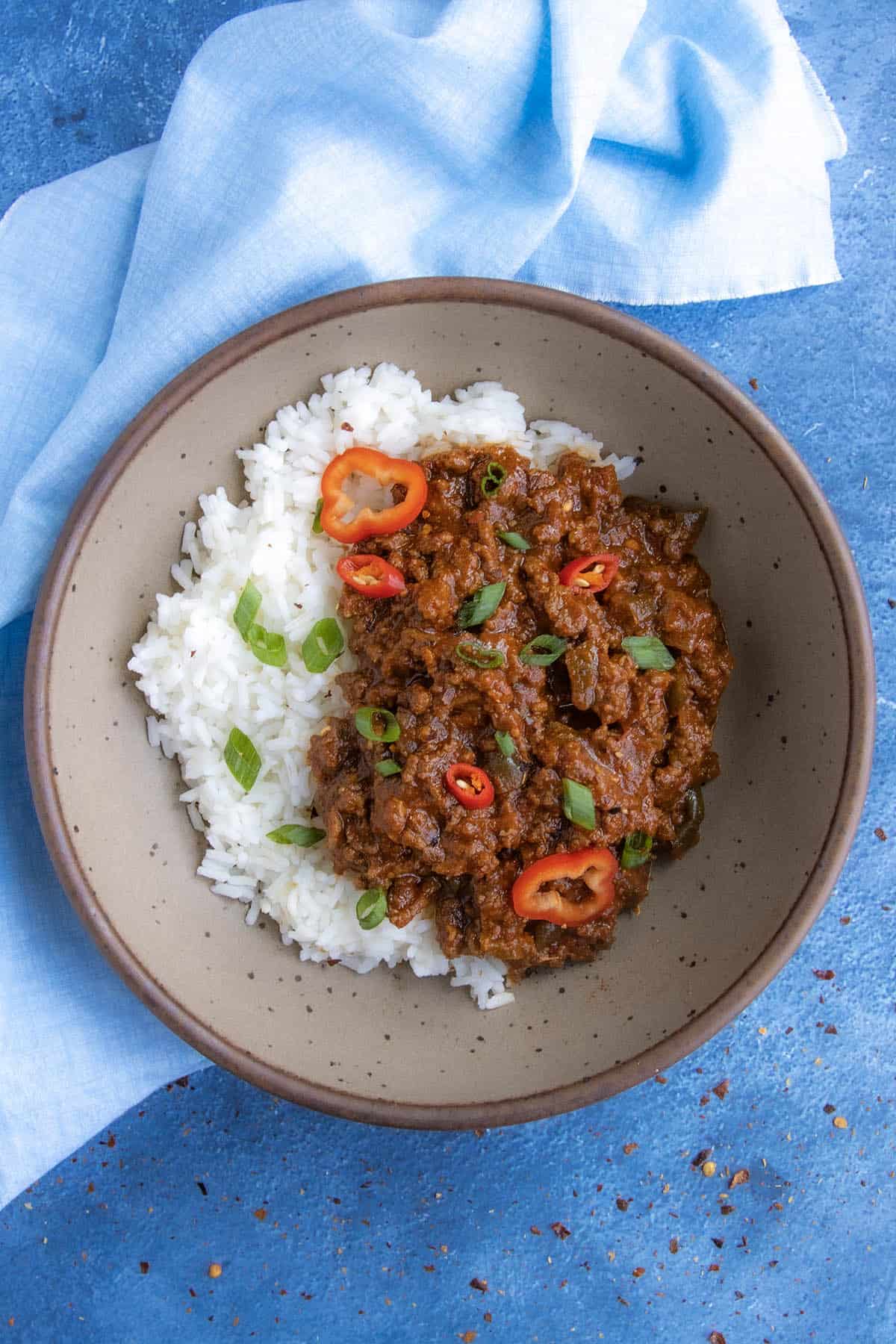 Easy Korean-Style Gochujang Ground Beef served in a bowl over white rice