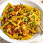 Spicy Penne Arrabbiata (Penne all'arrabbiata) in a bowl, ready to serve
