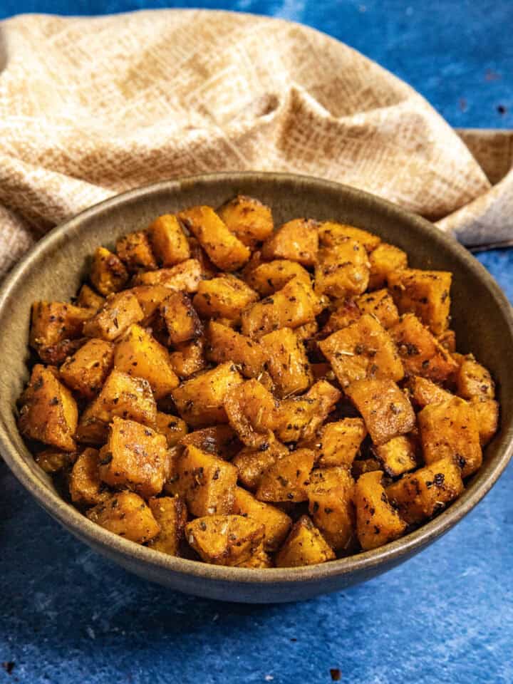 Spiced, Roasted Sweet Potatoes in a bowl, ready to be served