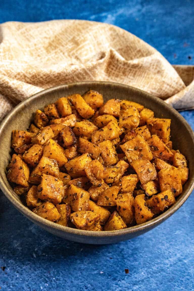 Spiced, Roasted Sweet Potatoes in a bowl, ready to be served