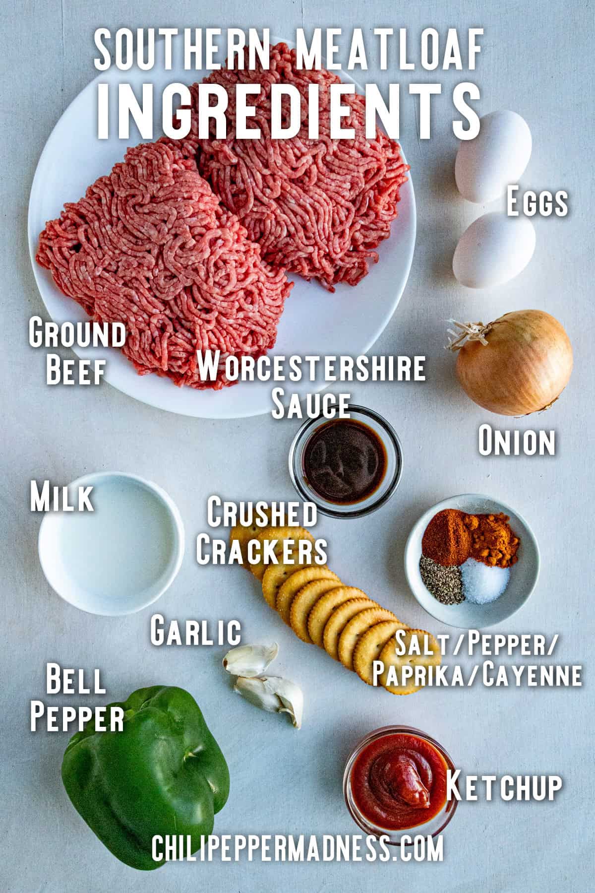 Ingredients for Southern Meatloaf on a table